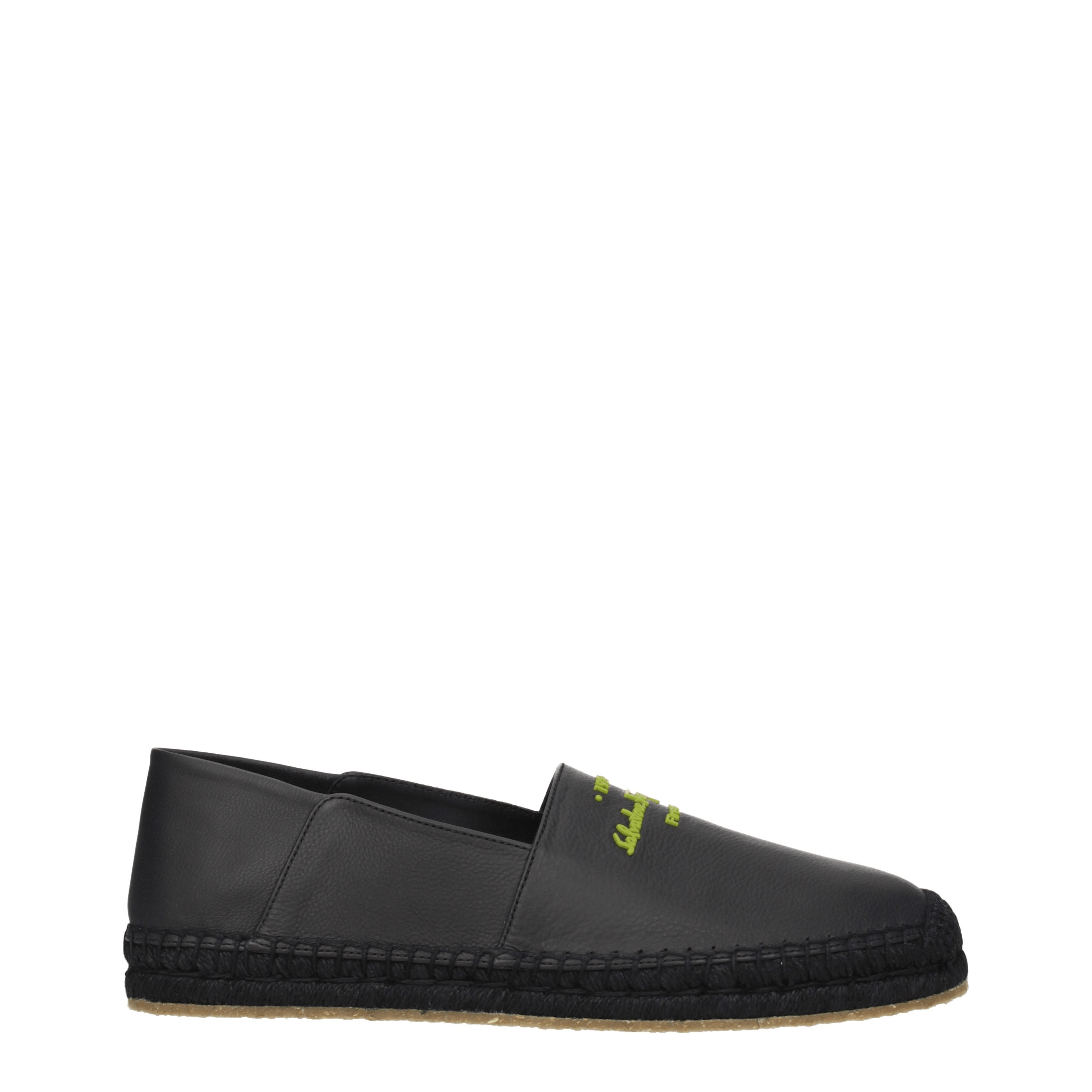 Salvatore Ferragamo ブラックエスパドリーユ Salvatore Ferragamo エスパドリーユ 男性 皮革 黒/ライム | B-Exit