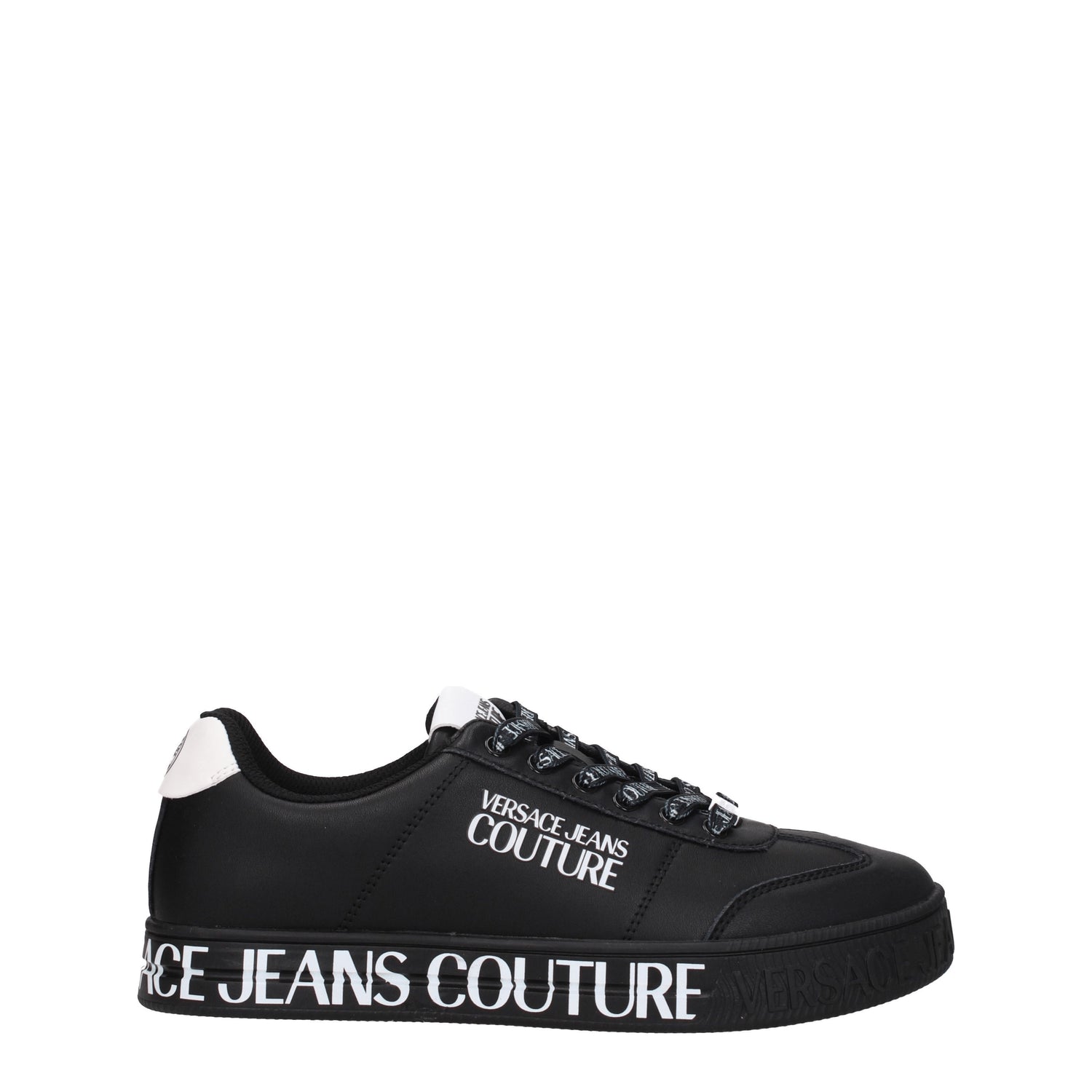 Versace Jeans Sneakers couture Uomo Pelle Nero Bianco