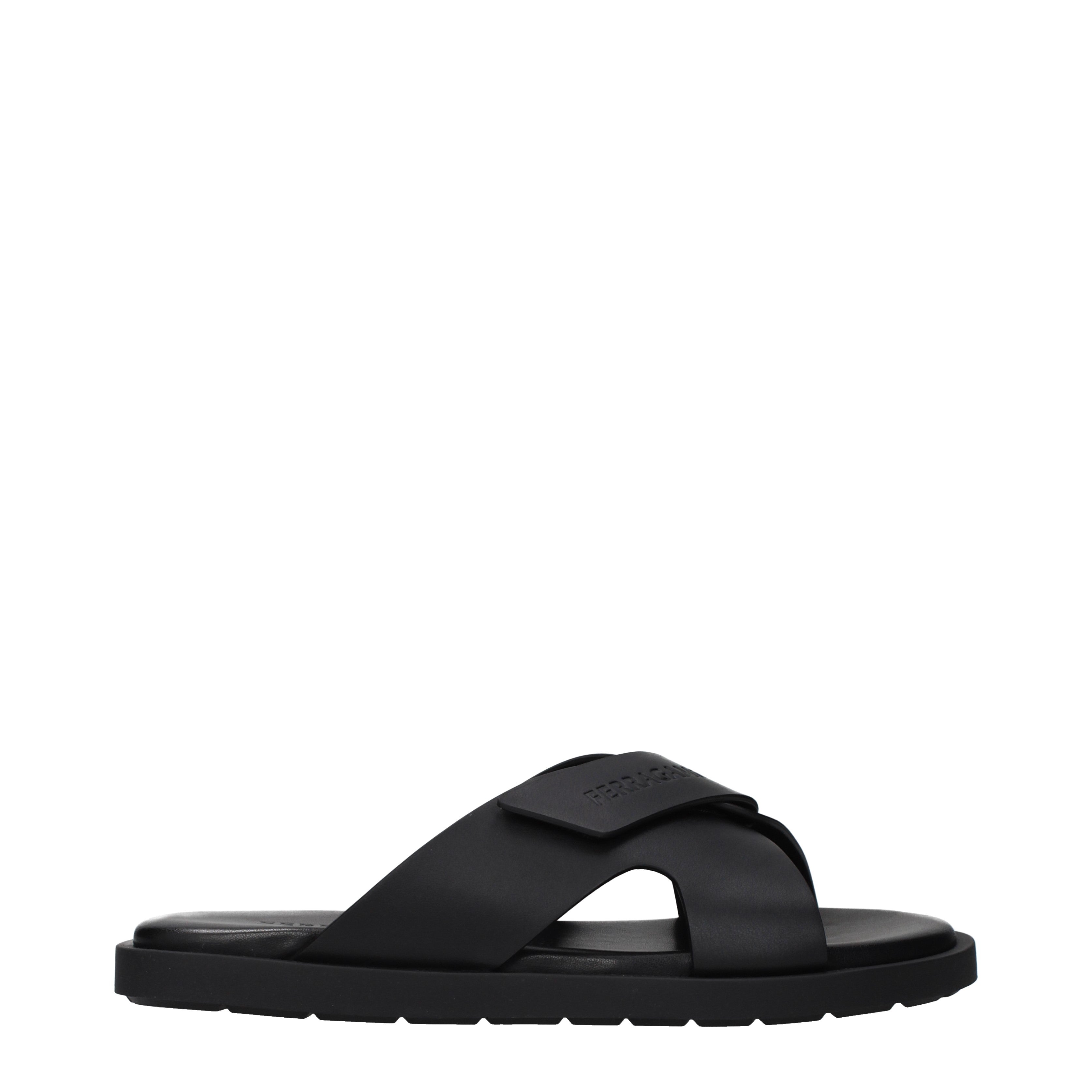 Salvatore Ferragamo ブラックレザー スリッパ Salvatore Ferragamo Slippers and Clogs Men Leather Black | B-Exit