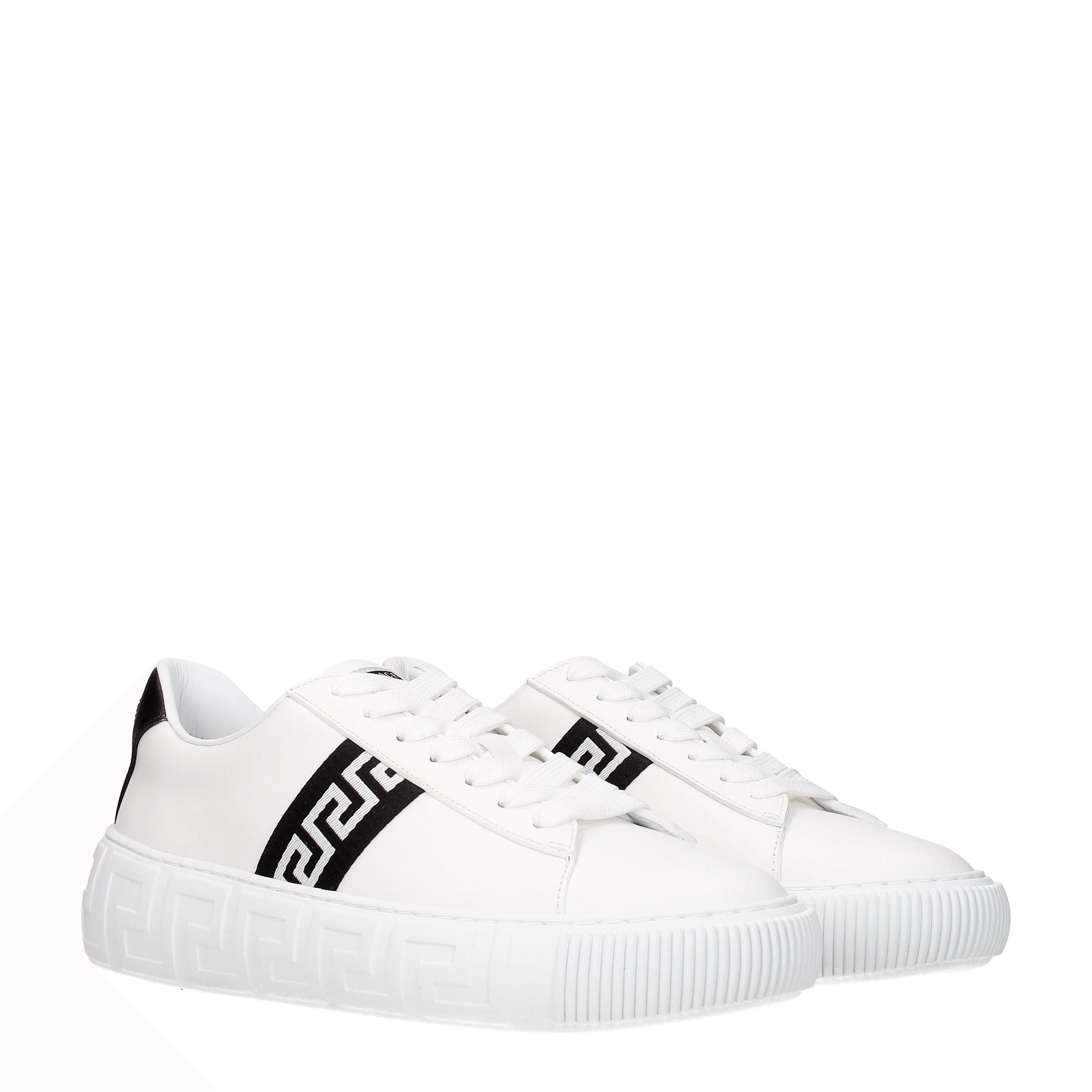 Versace Sneakers greca Uomo Pelle Bianco Nero