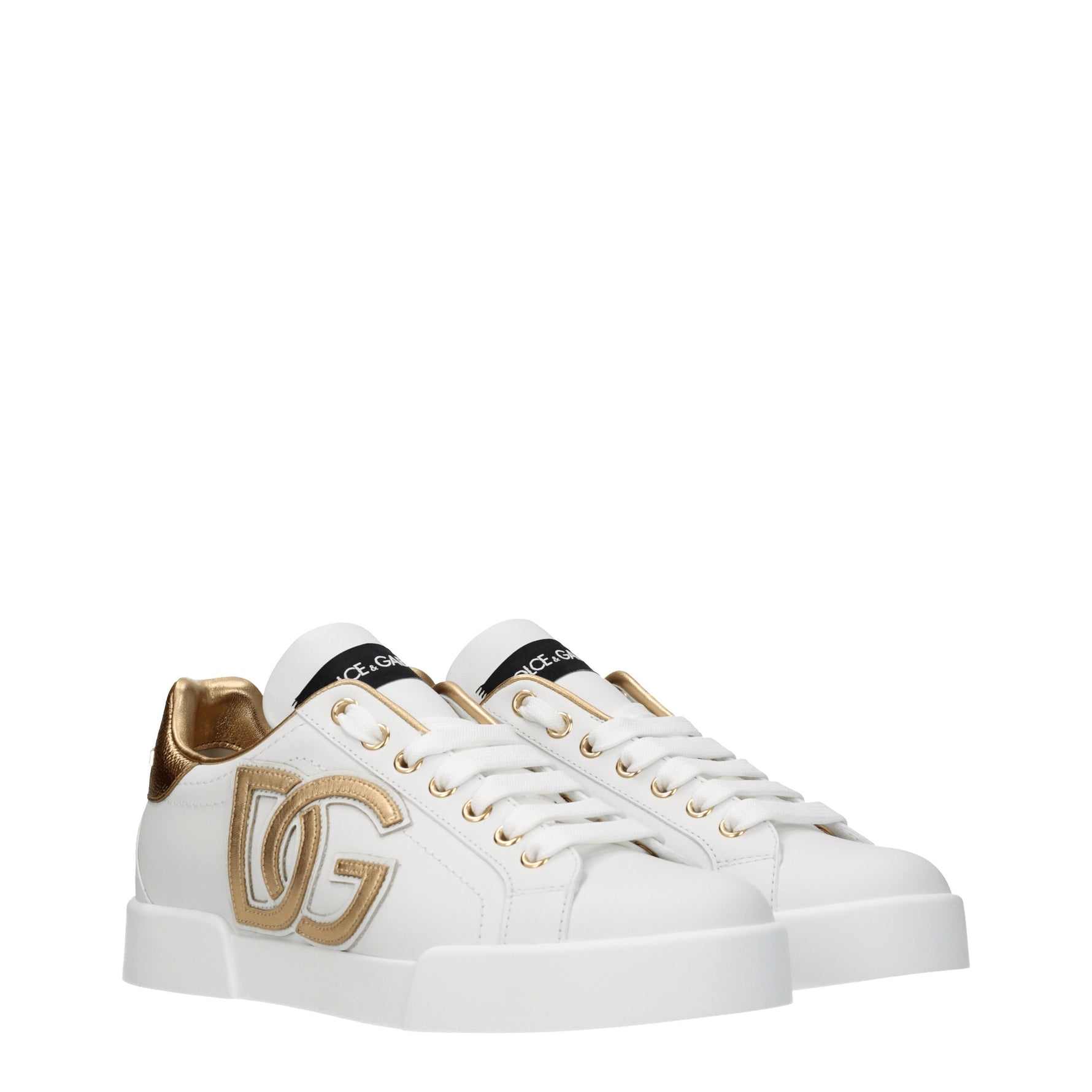 Dolce&Gabbana Sneakers Donna Pelle Bianco Oro