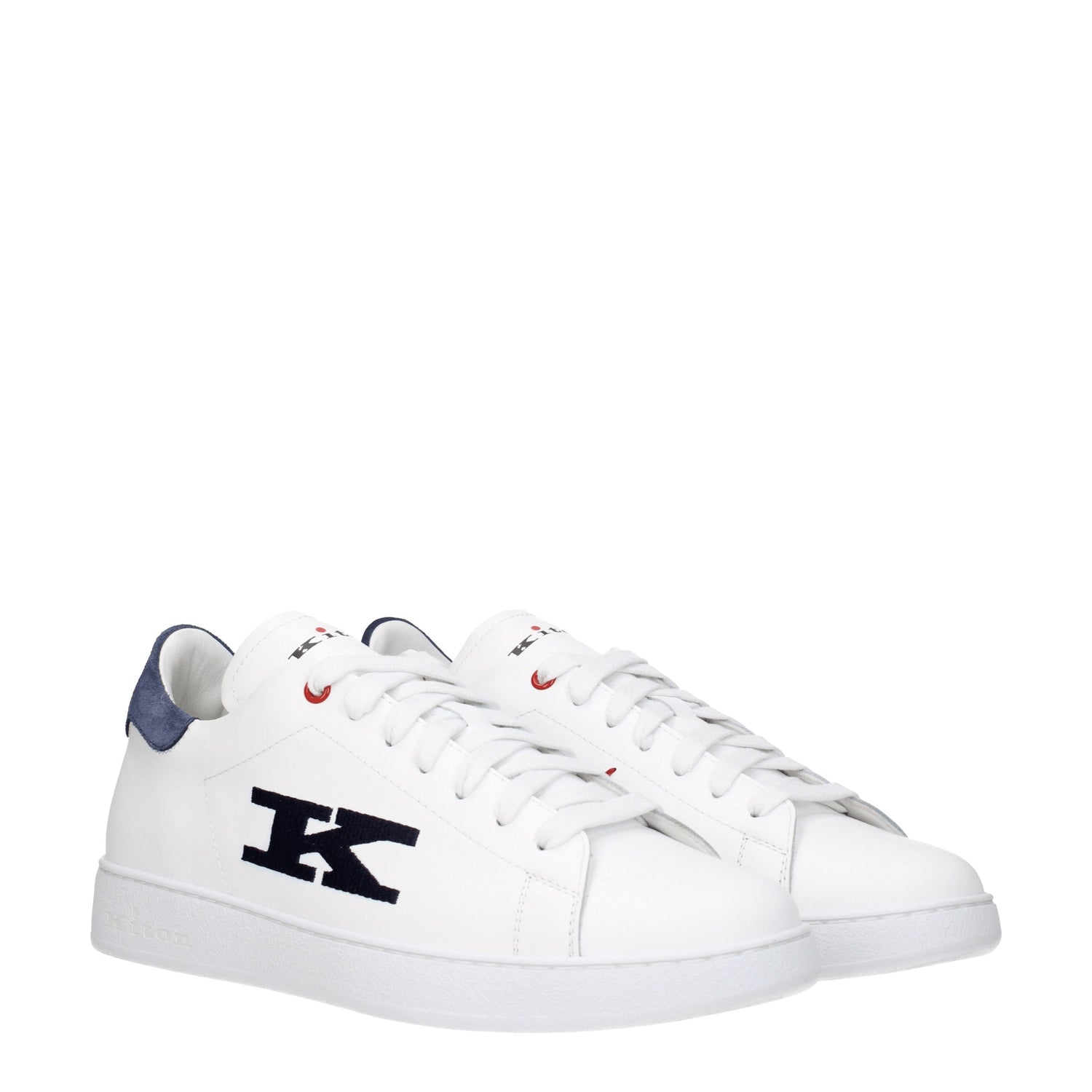 Kiton Sneakers Uomo Pelle Bianco Indaco