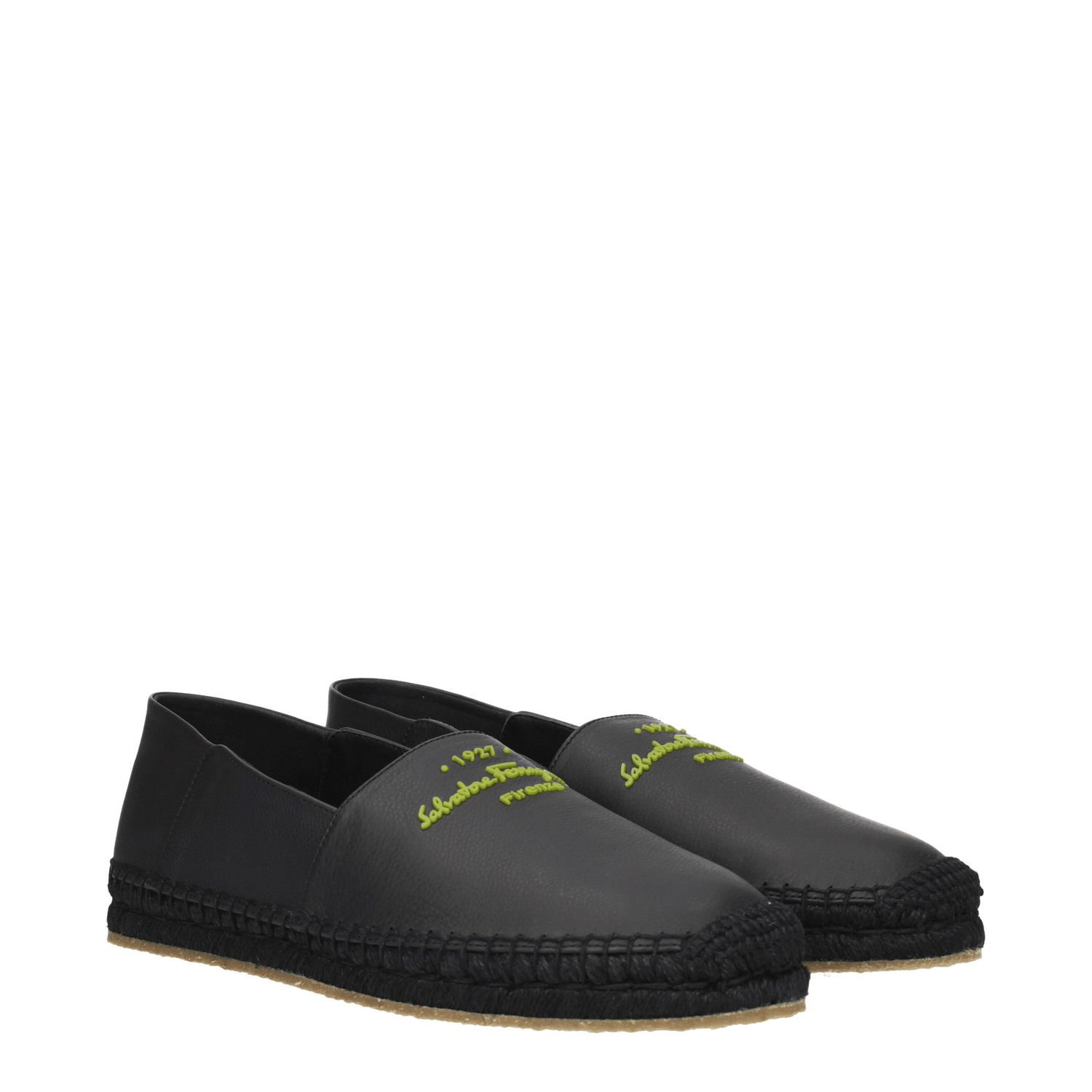 Salvatore Ferragamo Espadrilles Herren Leder Schwarz/Lime