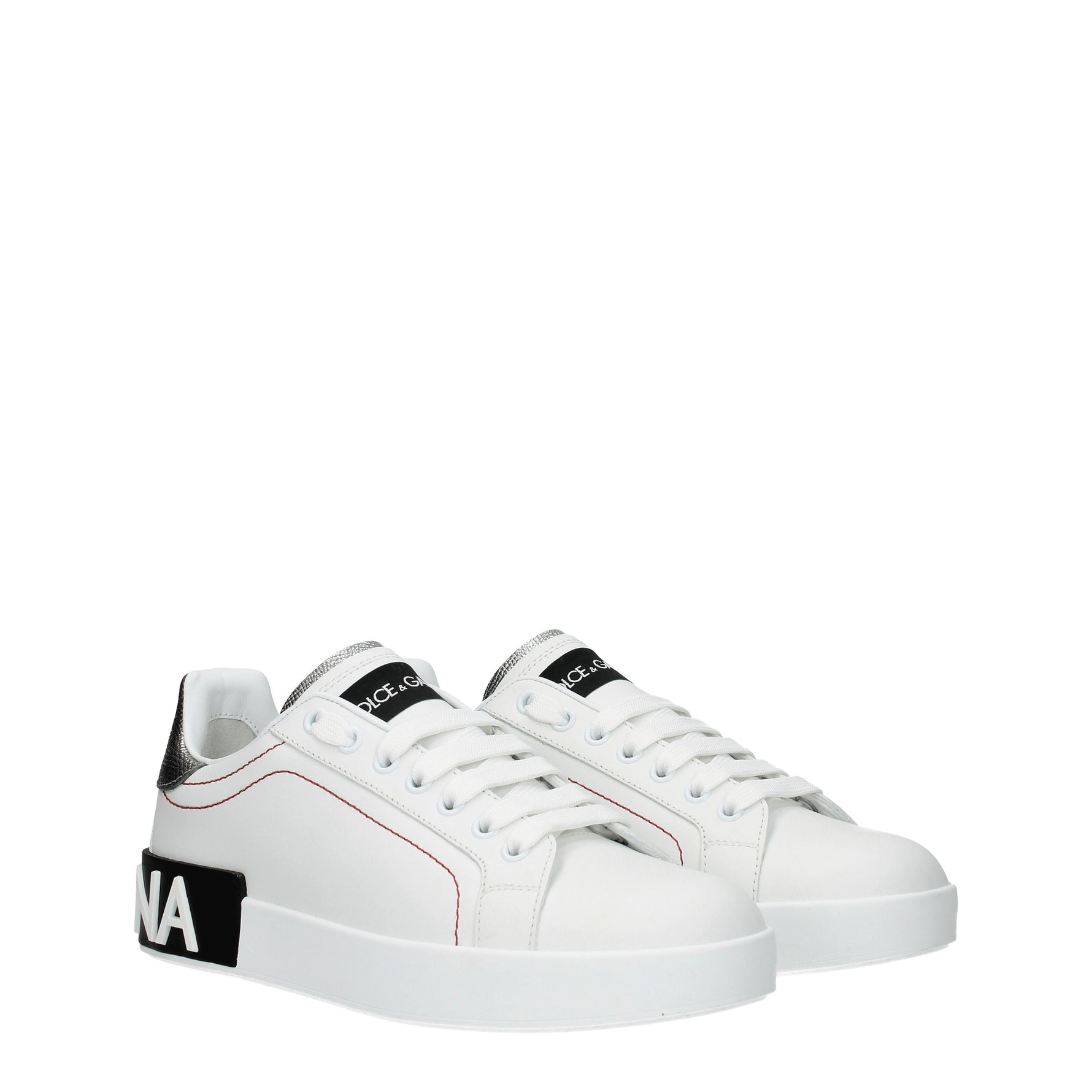 Dolce&Gabbana Sneakers Donna Pelle Bianco Argento