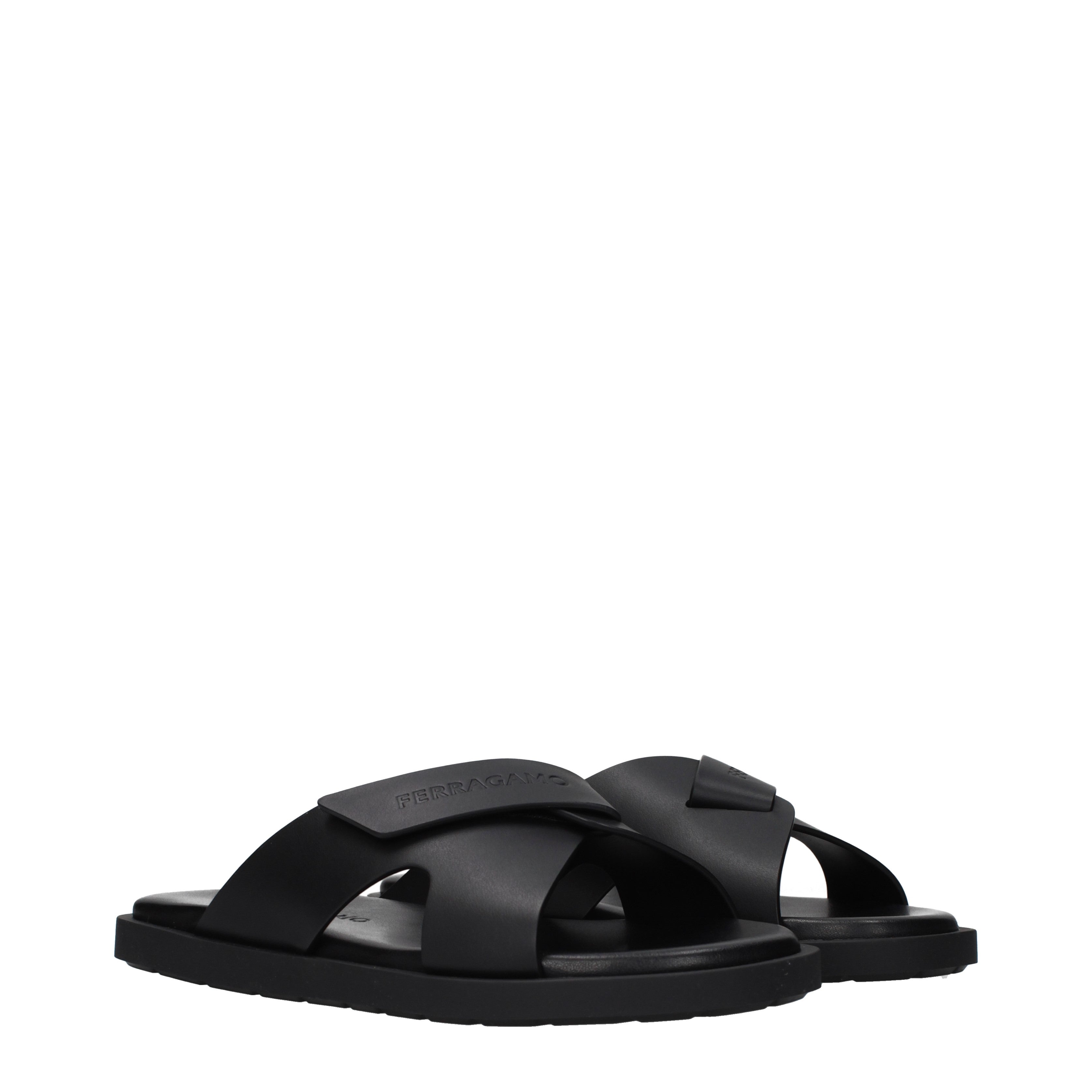 Salvatore Ferragamo ブラックレザー スリッパ Salvatore Ferragamo スリッパと下駄 男性 皮革 黒 | B-Exit – B-Exit